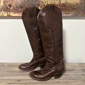 Vintage Tall Chocolate Brown Leather Cowboy Boots